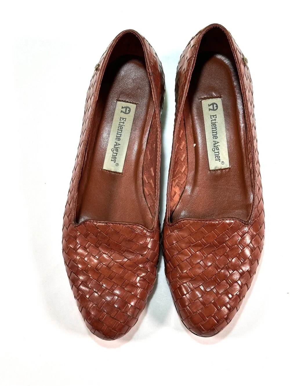 Etienne Aigner Woven Leather Flats - Rust